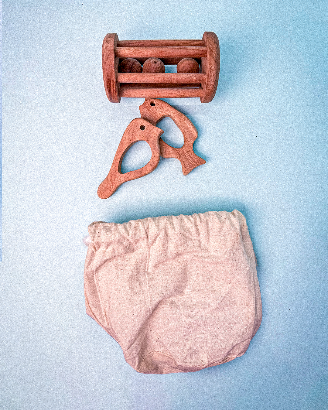 SouLilly Neem Wood Essentials – Teether & Rattle Set (3+ Months)