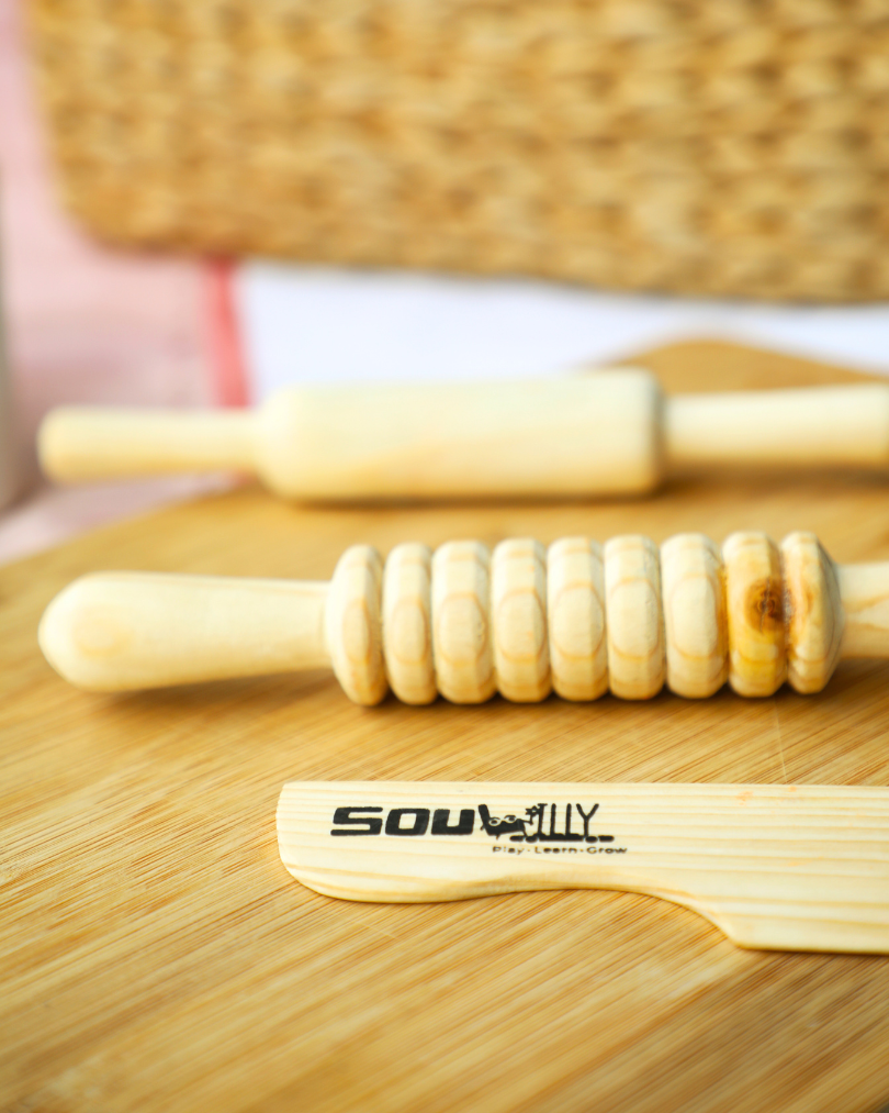 SouLilly Wooden Play Dough Tool Kit – Rolling Pins & Knife (3+ Years)