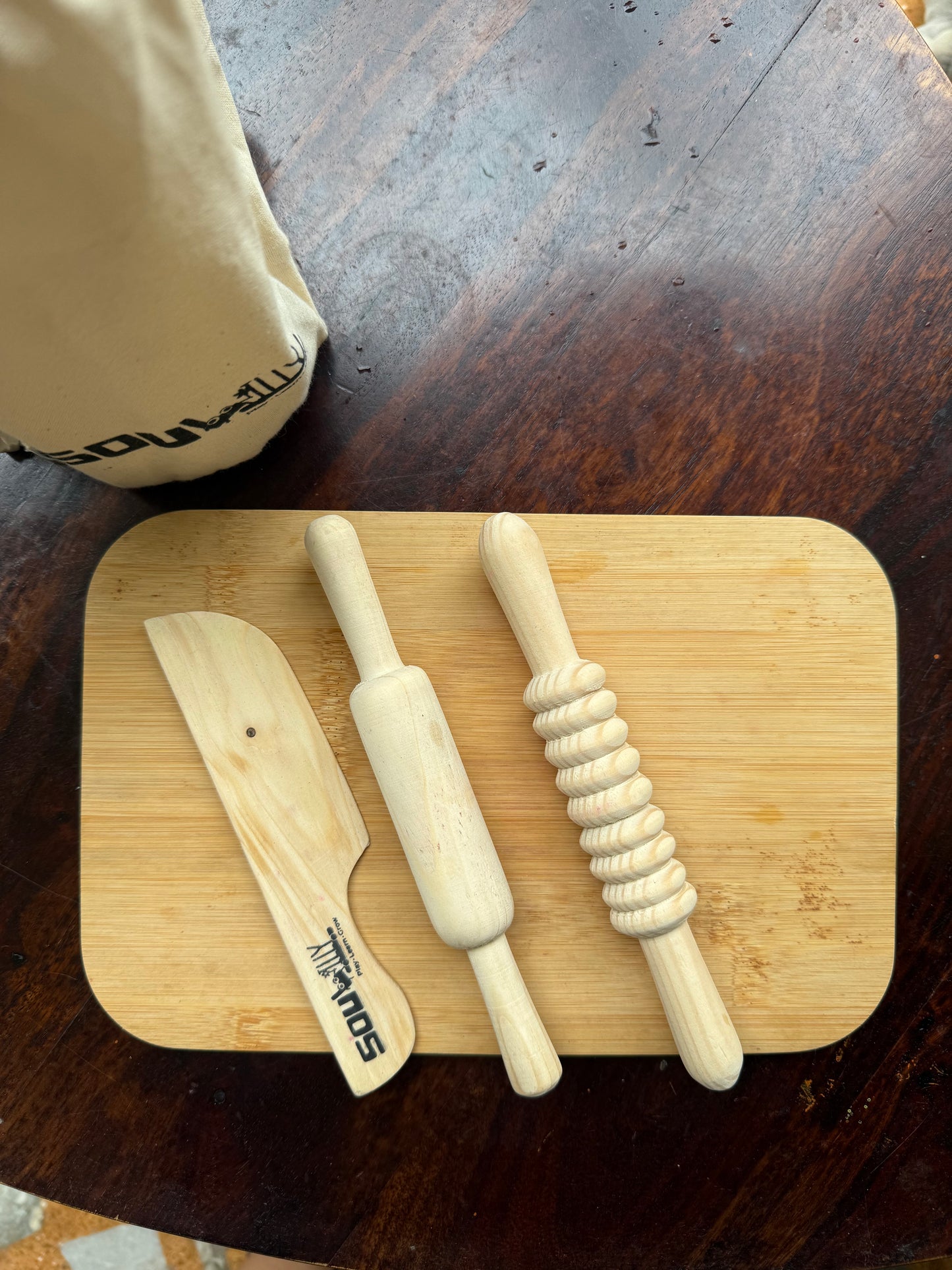 SouLilly Wooden Play Dough Tool Kit – Rolling Pins & Knife (3+ Years)