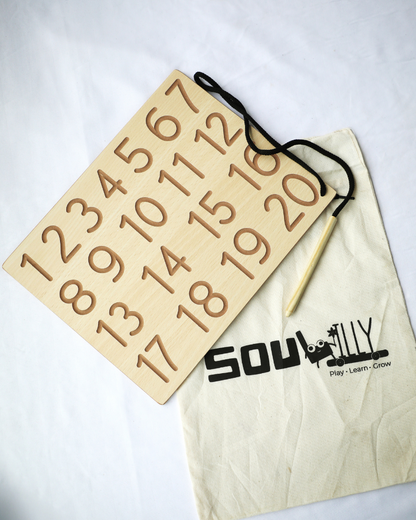 SouLilly Wooden Number Tracing Sheet 1–20 (3+ Years)