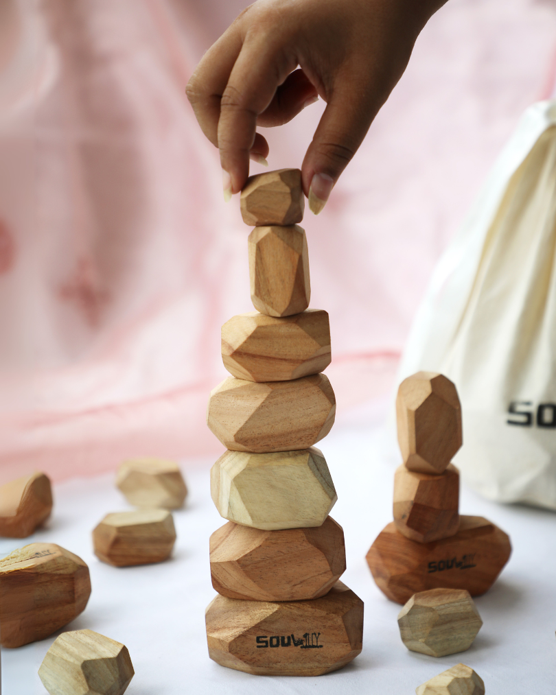 SouLilly Neem Wood Zen Blocks – Set of 7 (18+ Months)