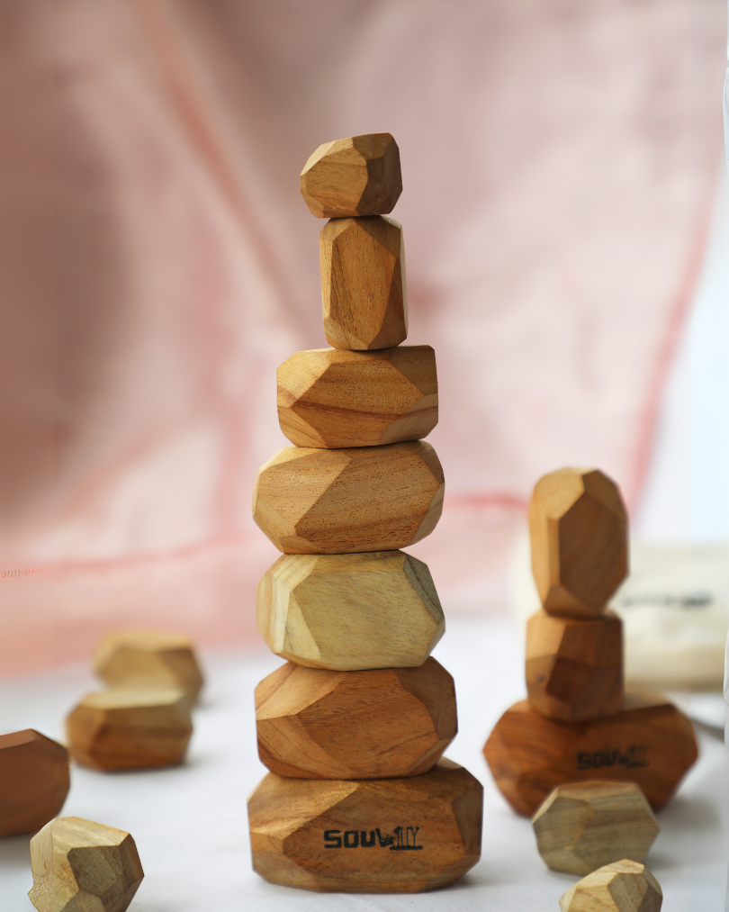 SouLilly Neem Wood Zen Blocks – Set of 7 (18+ Months)