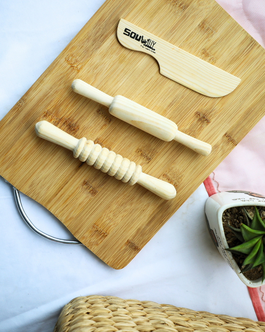 SouLilly Wooden Play Dough Tool Kit – Rolling Pins & Knife (3+ Years)