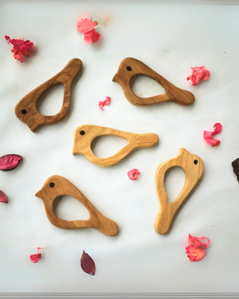 SouLilly Neem Wood Bird Teether for Babies (3+ Months)