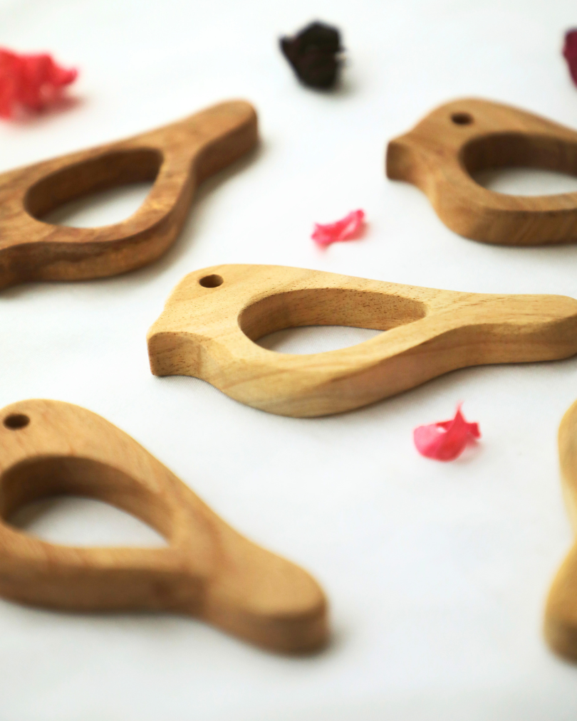 SouLilly Neem Wood Bird Teether for Babies (3+ Months)